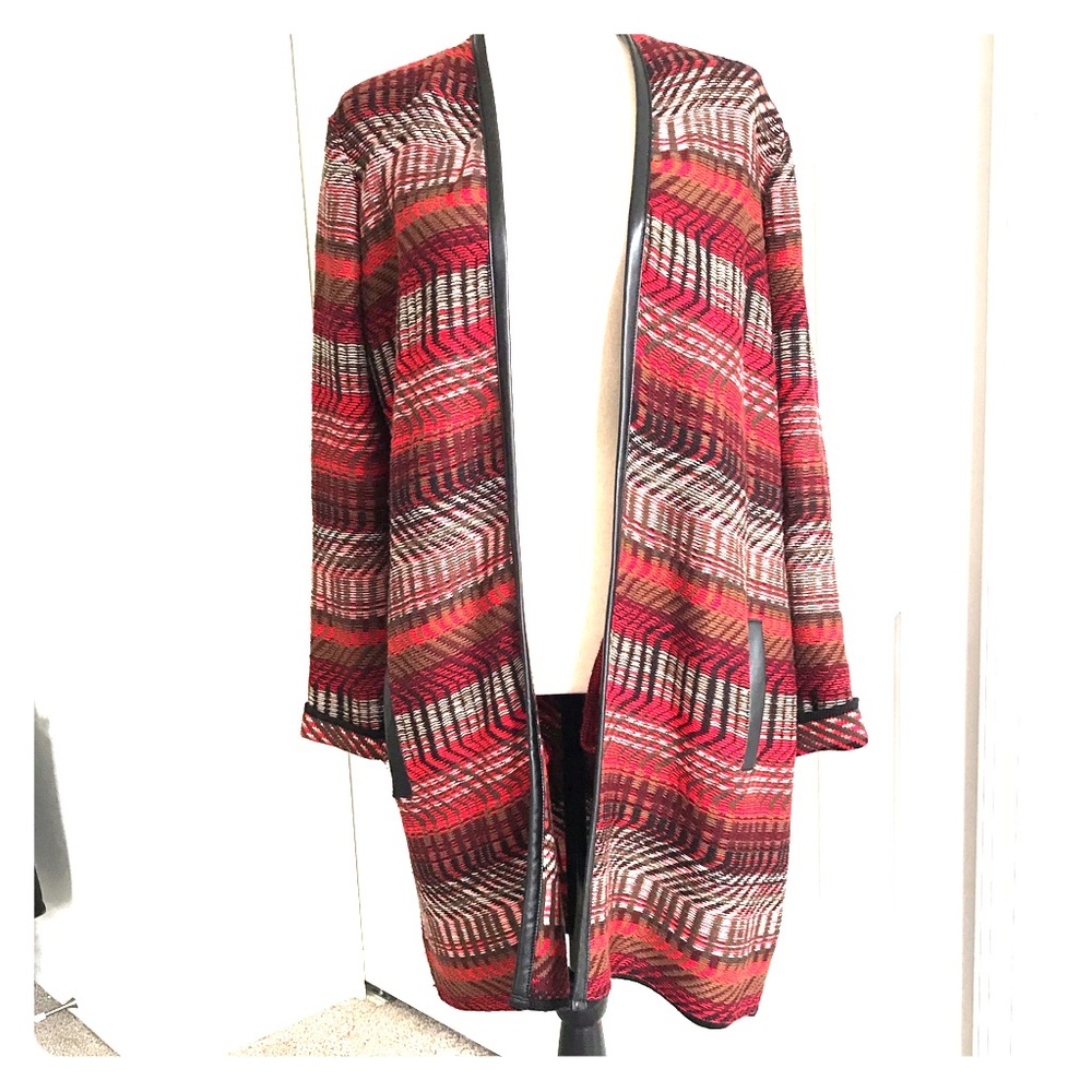 RAFAELLA Beautiful Cardigan Sweater w/Faux Leather